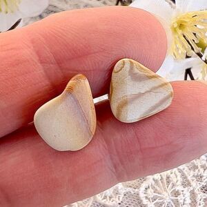 Vintage Natural Picture Jasper Gemstone Post Earrings
